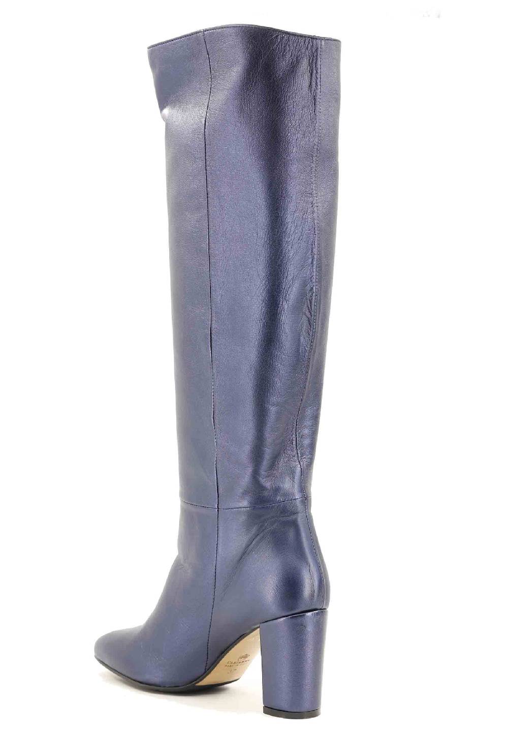 L'ARIANNA Stivali ST1689 a tubo in pelle lamin blu con punta tonda Hotsell