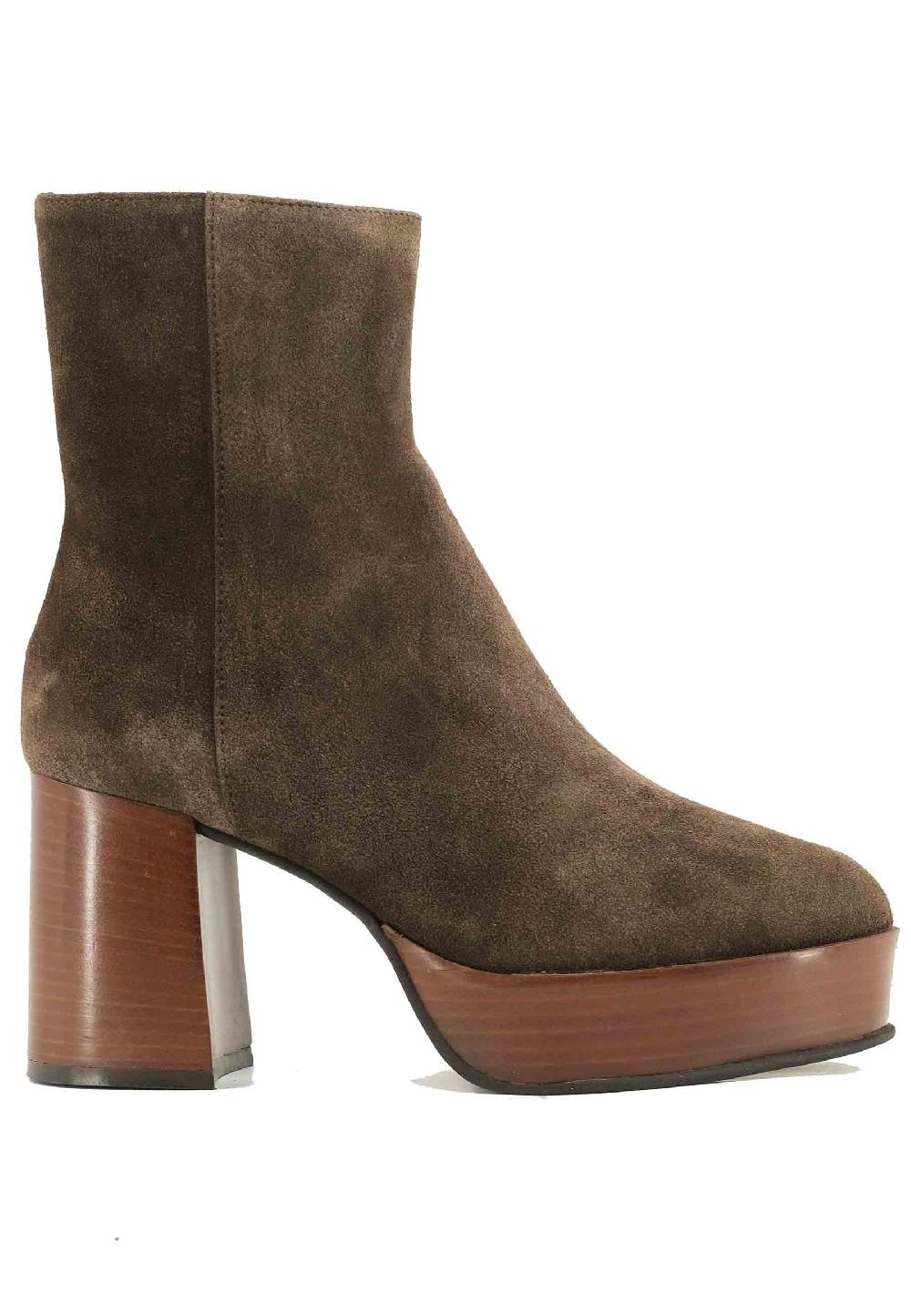 L'ARIANNA Stivaletti TR1556 in camsocio marrone con tacco alto e plateau con zip laterale di chiusura