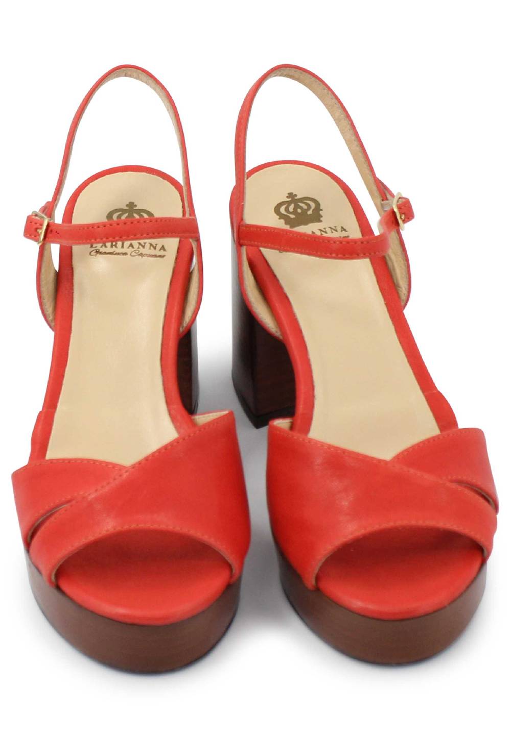 L'ARIANNA Sandali DS1639 donna in pelle rosso con cinturino e tacco e plateau in cuoio Shopping Online